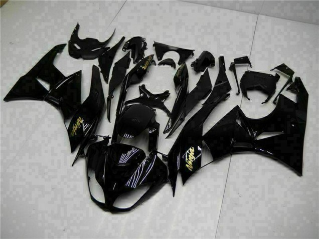 2009-2012 Kawasaki ZX6R Motorcycle Fairings - Glossy Black Gold Ninja