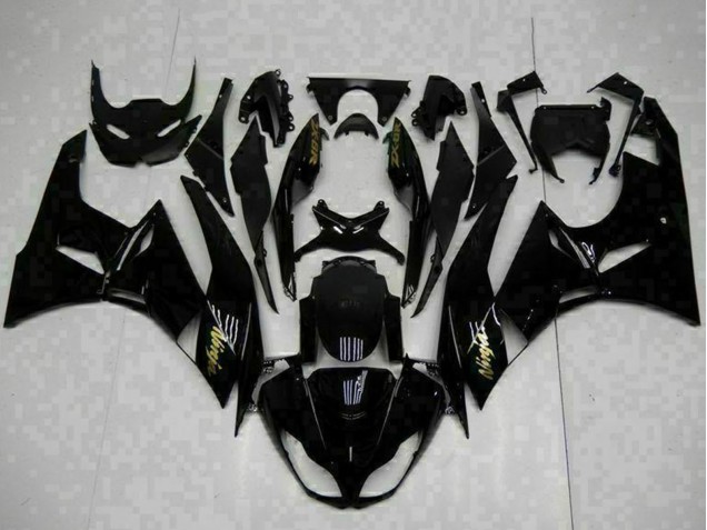 2009-2012 Kawasaki ZX6R Motorcycle Fairings - Glossy Black Gold Ninja