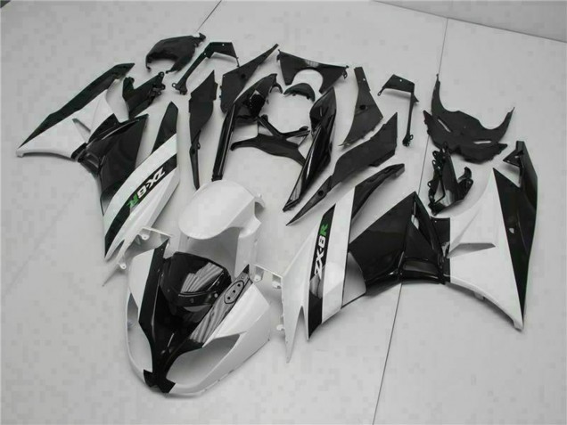 2009-2012 Kawasaki ZX6R Motorcycle Fairings - Glossy Black White
