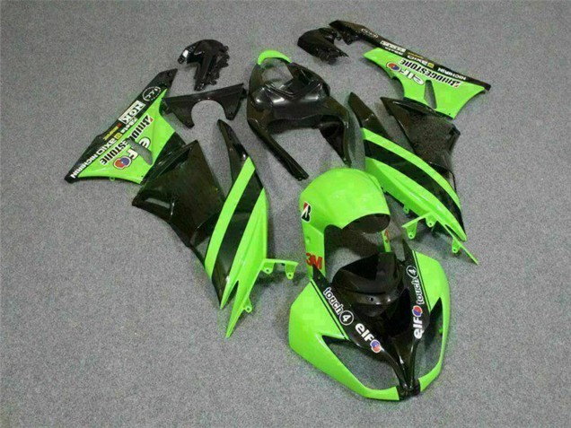 2009-2012 Kawasaki ZX6R Motorcycle Fairings - Green Glossy Black Elf Touch4 Bridgestone