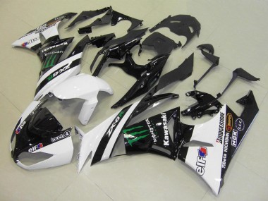 Cheap 2009-2012 Kawasaki ZX6R Motorcycle Fairings - White Glossy Black Green Elf Touch4 Monster Bridgestone