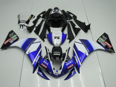 Cheap 2012-2014 Yamaha YZF R1 Motorcycle Fairings - White Blue Glossy Black Volvo Fimer Yamalube