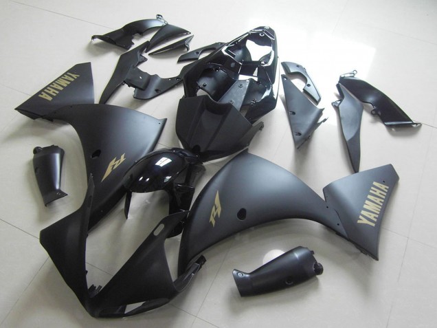 2012-2014 Yamaha YZF R1 Motorcycle Fairing - Glossy Black Matte Black Gold Decals