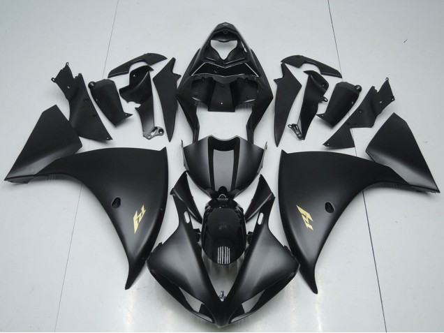 2012-2014 Yamaha YZF R1 Motorcycle Fairings - Glossy Black Matte Black Gold Decals