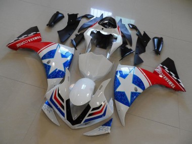 Cheap 2012-2014 Yamaha YZF R1 Motorcycle Fairings - White Blue Red Black Star