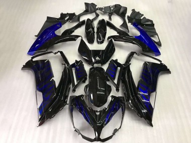Cheap 2012-2016 Kawasaki EX650 Motorcycle Fairings - Glossy Black Blue Flame