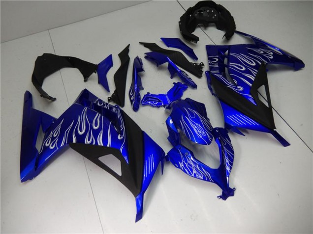 2013-2024 Kawasaki Ninja 300 EX300R Motorcycle Fairings - Blue Black White Flame