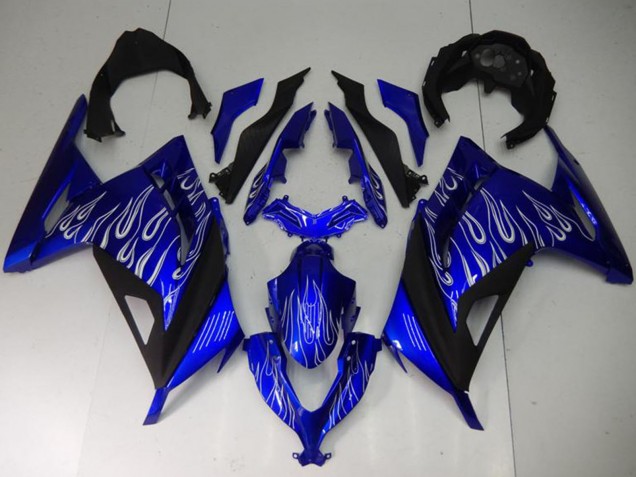 2013-2024 Kawasaki Ninja 300 EX300R Motorcycle Fairings - Blue Black White Flame