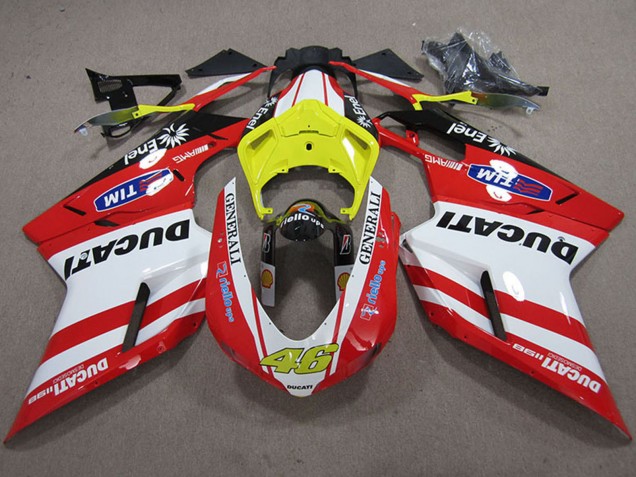 2007-2014 Ducati 1198 Motorcycle Fairings - White Yellow Red Generali 46