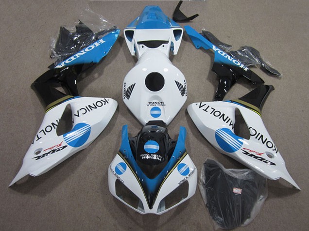 2006-2007 Honda CBR1000RR Motorcycle Fairings - White Light Blue Glossy Black Konica Minolta