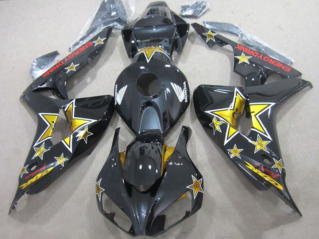 2006-2007 Honda CBR1000RR Motorcycle Fairings - Glossy Black Gold Star Energy Drink