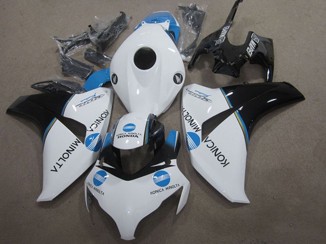 2008-2011 Honda CBR1000RR Motorcycle Fairing - White Blue Glossy Black Konica Minolta