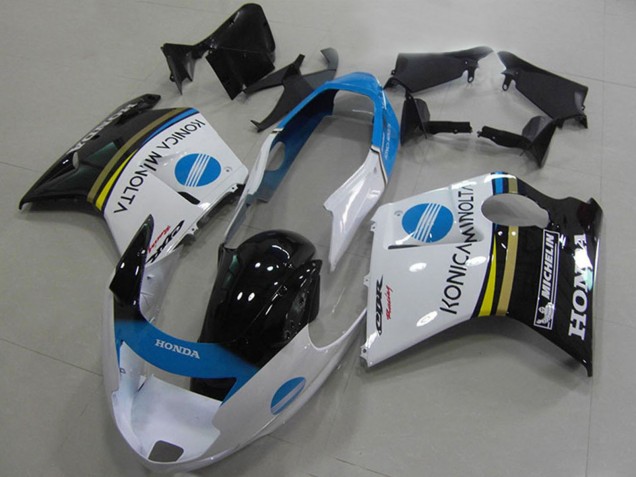 1996-2007 Honda CBR1100XX Blackbird Motorcycle Fairings - White Blue Glossy Black Konica Minolta