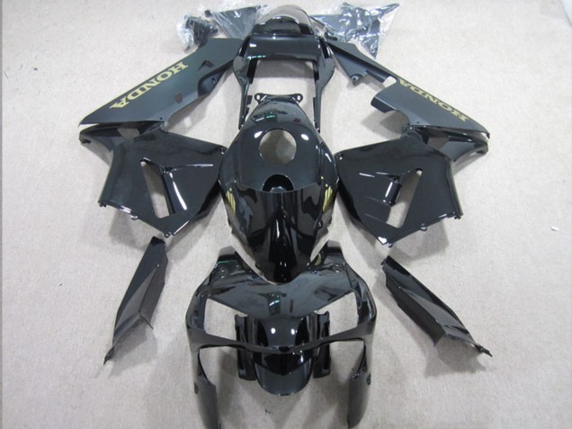 2003-2004 Honda CBR600RR Motorcycle Fairings - Glossy Black Matte Black Gold Decal