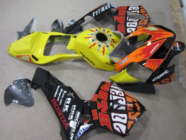 Cheap 2003-2004 Honda CBR600RR Motorcycle Fairings - Yellow Orange Glossy Black Rossi Repsol 46