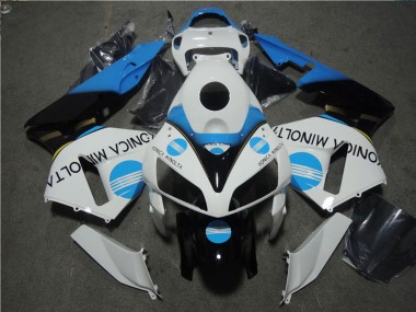 Cheap 2005-2006 Honda CBR600RR Motorcycle Fairing - White Blue Glossy Black Konica Minolta