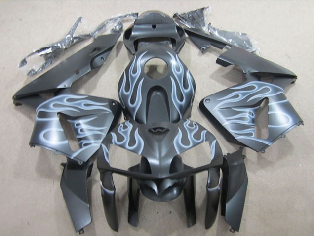 2005-2006 Honda CBR600RR Motorcycle Fairings - Matte Black Silver Flame