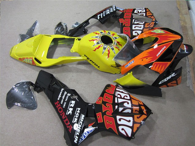 2005-2006 Honda CBR600RR Motorcycle Fairings - Black Orange Yellow Rossi Repsol