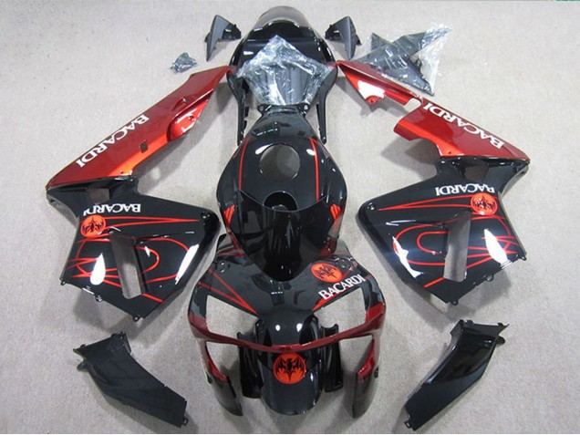 2005-2006 Honda CBR600RR Motorcycle Fairings - Glossy Black Red BACARDI