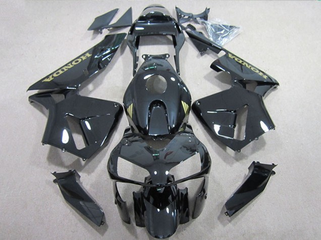2005-2006 Honda CBR600RR Motorcycle Fairings - Glossy Black Gold Decal
