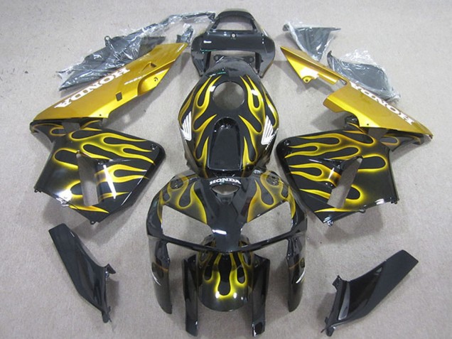 2005-2006 Honda CBR600RR Motorcycle Fairings - Glossy Black Yellow Flame