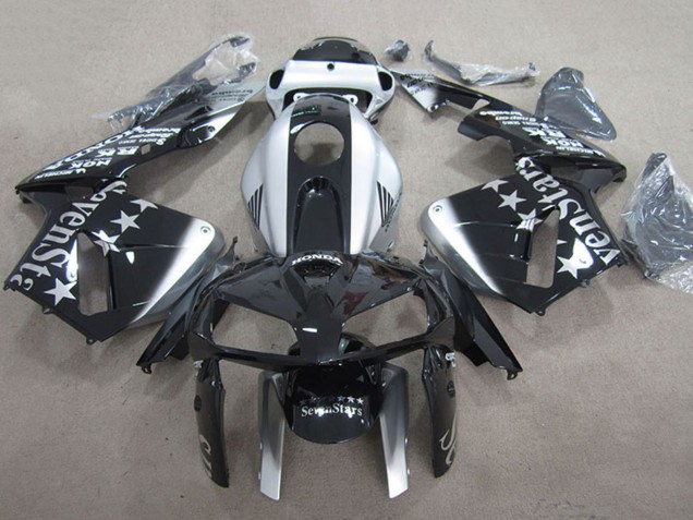 2005-2006 Honda CBR600RR Motorcycle Fairings - Glossy Black Silver SevenStars