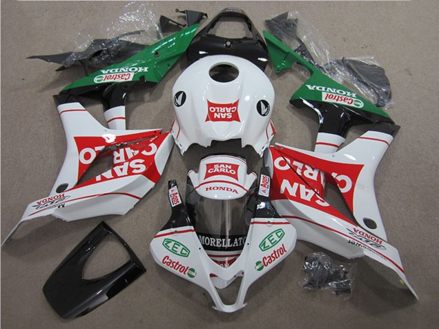 2007-2008 Honda CBR600RR Motorcycle Fairing - White Red Green San Carlo
