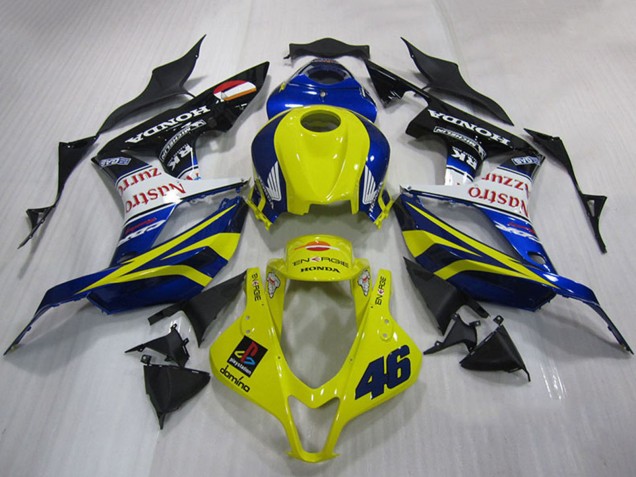 2007-2008 Honda CBR600RR Motorcycle Fairing - Yellow Blue White Glossy Black Nastro Azzurro