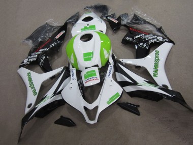 Cheap 2007-2008 Honda CBR600RR Motorcycle Fairing Kits - White Green Glossy Black Hannspree