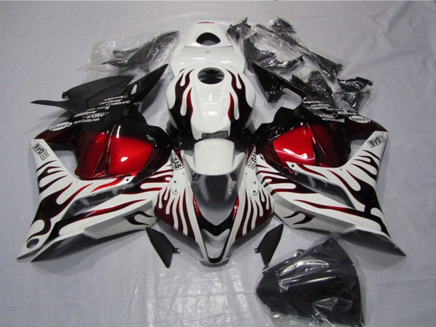 2009-2012 Honda CBR600RR Motorcycle Fairings - White Red Glossy Black Flame