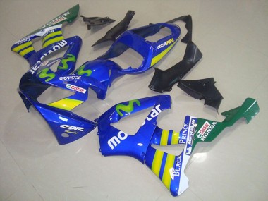 Cheap 2000-2001 Honda CBR900RR 929 Motorcycle Fairings - Blue Yellow Green MoviStar Castrol