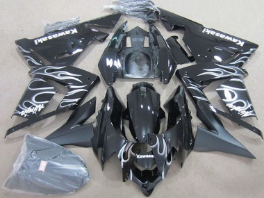 Cheap 2004-2005 Kawasaki ZX10R Motorcycle Fairings - Black with White Flame