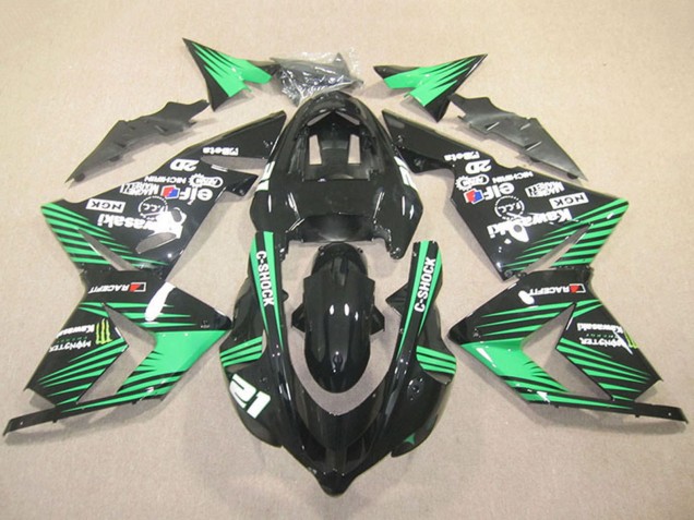 2004-2005 Kawasaki ZX10R Motorcycle Fairings - Black Green C-Shock Monster