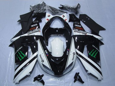 Cheap 2006-2007 Kawasaki ZX10R Motorcycle Fairings - White Glossy Black Green Elf Touch4 Monster