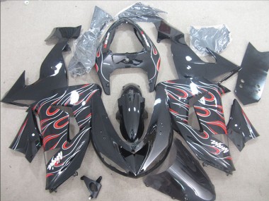 Cheap 2006-2007 Kawasaki ZX10R Motorcycle Fairings - Glossy Black Red White Flame