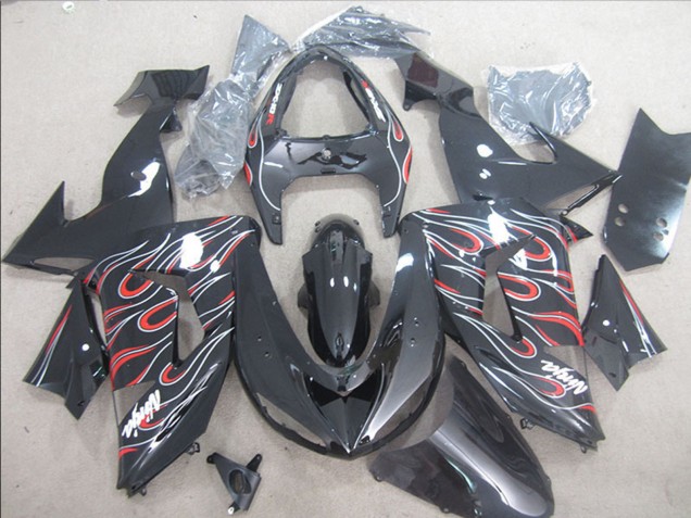 2006-2007 Kawasaki ZX10R Motorcycle Fairings - Glossy Black Red White Flame