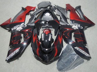 Cheap 2006-2007 Kawasaki ZX10R Motorcycle Fairings - Glossy Black Red Flame Alstare Corona Extra