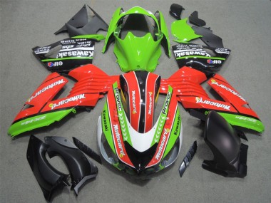 Cheap 2006-2011 Kawasaki ZX14R ZZR1400 Motorcycle Fairings - Green Red White Black Elf Motocard