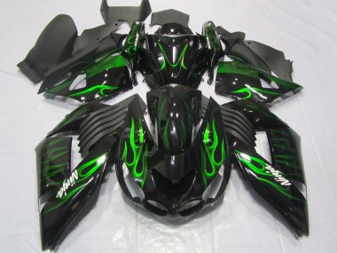 Cheap 2006-2011 Kawasaki ZX14R ZZR1400 Motorcycle Fairings - Glossy Black Green Flame