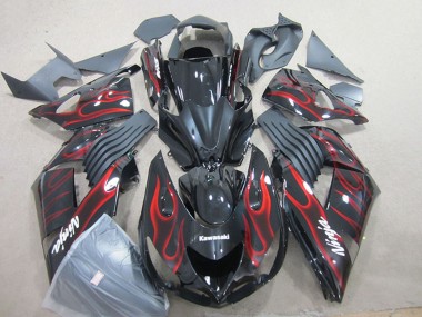 Cheap 2006-2011 Kawasaki ZX14R ZZR1400 Motorcycle Fairing - Glossy Black Red Flame