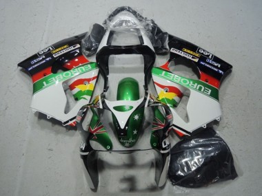 Cheap 2000-2002 Kawasaki ZX6R Motorcycle Fairings - White Green Red Yellow Black Star EuroBet