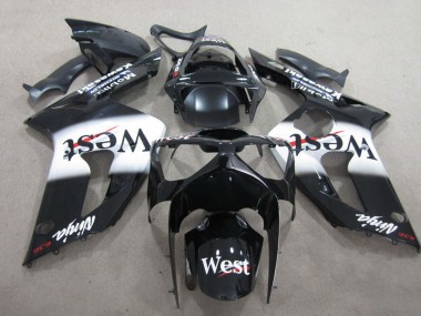 Cheap 2003-2004 Kawasaki ZX6R Motorcycle Fairing - Glossy Black White West