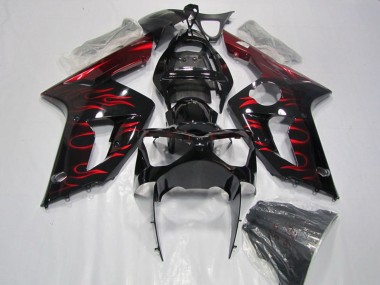 Cheap 2003-2004 Kawasaki ZX6R Motorcycle Fairing - Glossy Black Red Flame
