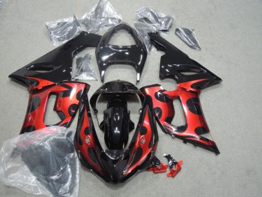 Cheap 2005-2006 Kawasaki ZX6R Motorcycle Fairings - Glossy Black Red