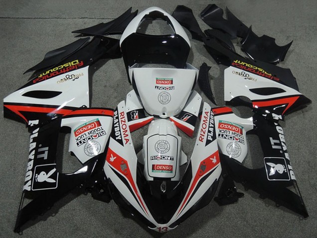 2005-2006 Kawasaki ZX6R Motorcycle Fairings - White Black Red Rizoma Playboy