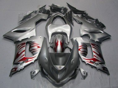 Cheap 2005-2006 Kawasaki ZX6R Motorcycle Fairings - Silver Red Flame Ninja