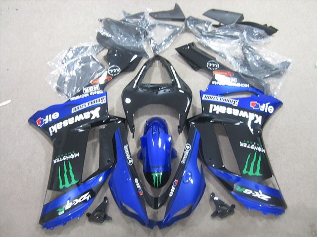2007-2008 Kawasaki ZX6R Motorcycle Fairings - Black Blue Green Monster