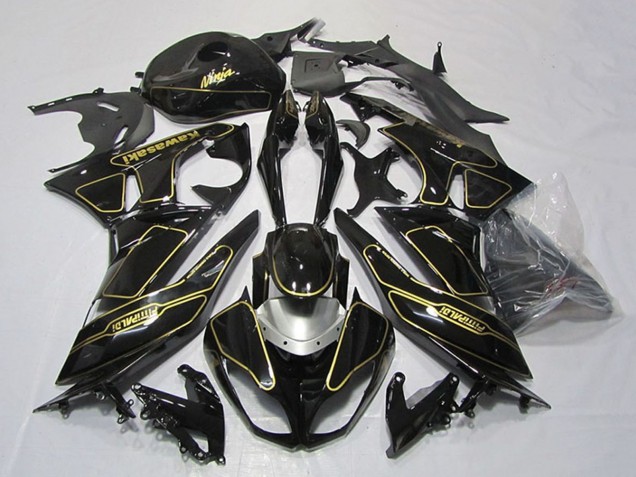 2009-2012 Kawasaki ZX6R Motorcycle Fairings - Glossy Black Silver Gold