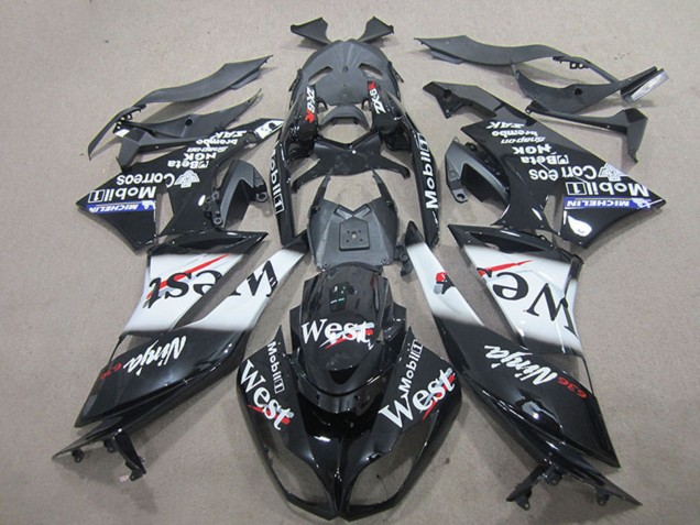 2009-2012 Kawasaki ZX6R Motorcycle Fairings - Glossy Black White West