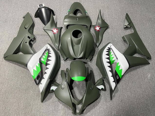 2007-2008 Honda CBR600RR Motorcycle Fairings - Army Green White Green Shark